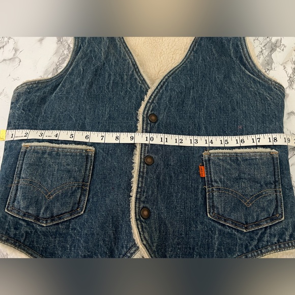 Levi's Blue Denim Jean Sherpa Vest Size M Vintage Made USA orange label unisex - Picture 8 of 11